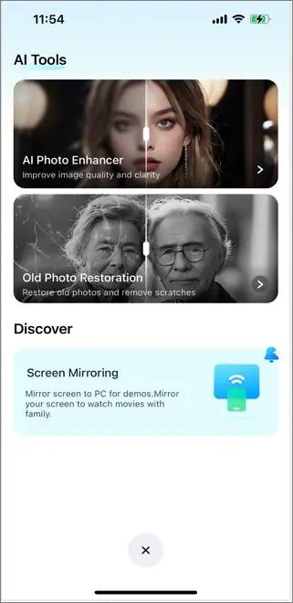 tap old photo restoration to open interface